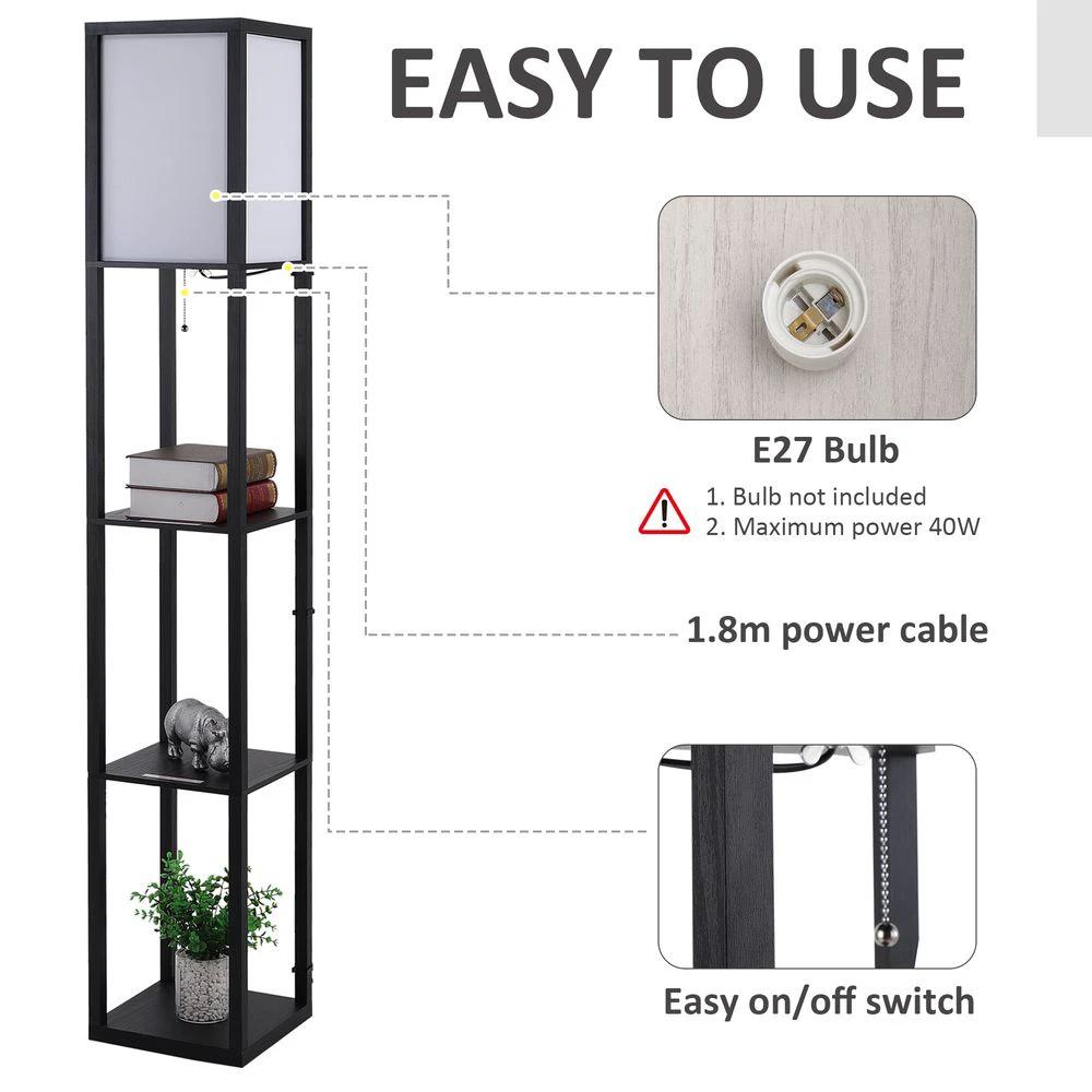 Shelf Floor Lamp, 4-tier Open Shelves, 26L x 26W x 160Hcm-Black/White by HOMCOM