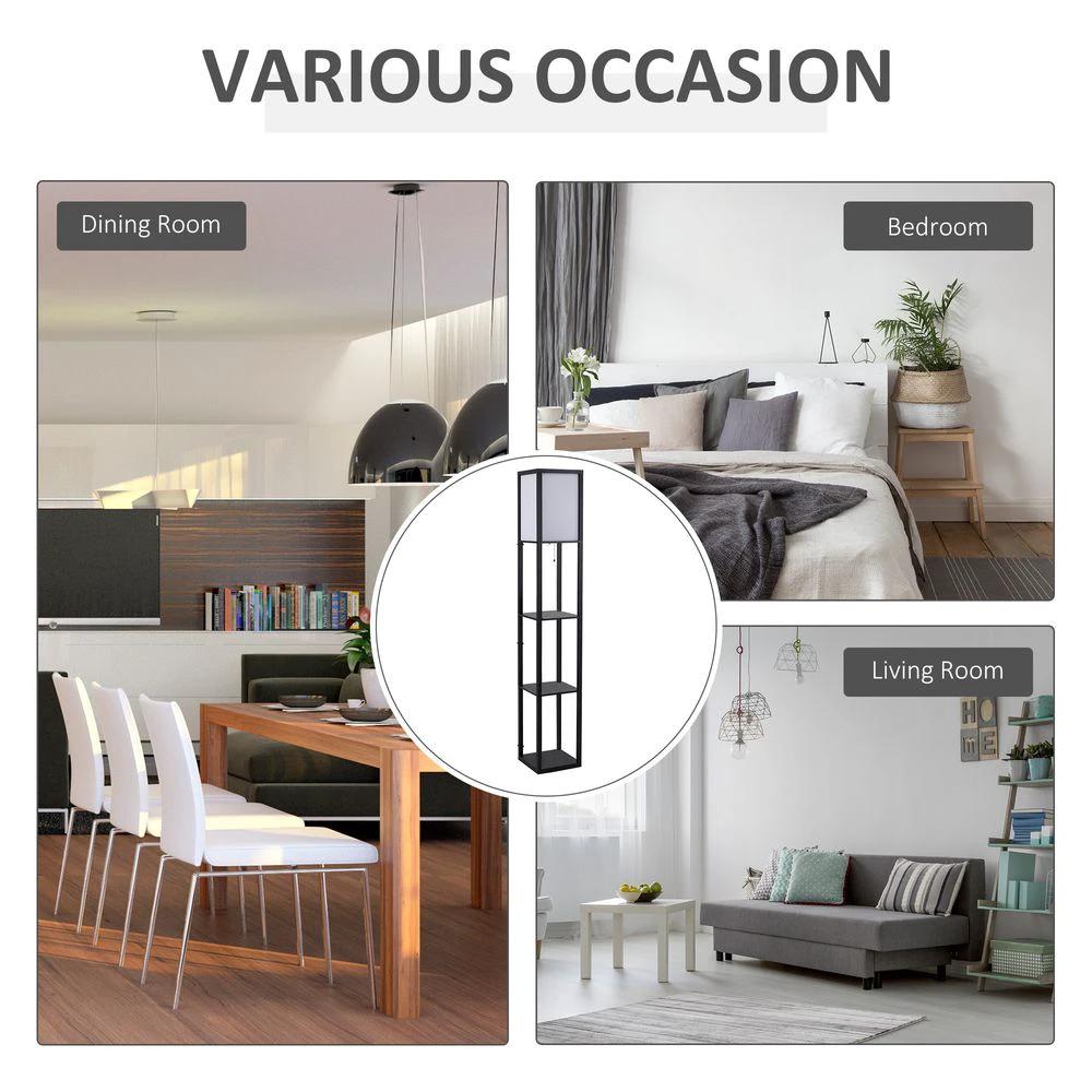 Shelf Floor Lamp, 4-tier Open Shelves, 26L x 26W x 160Hcm-Black/White by HOMCOM