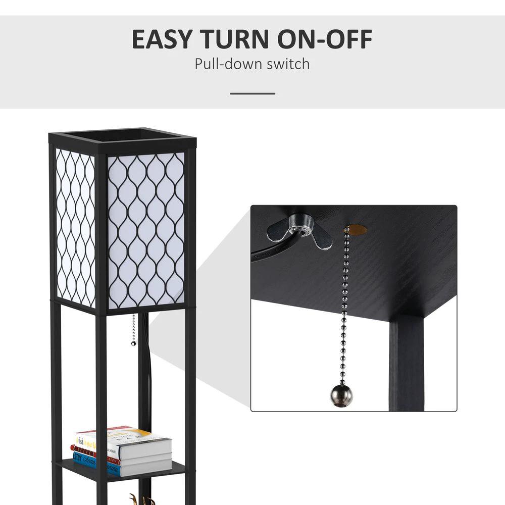 HOMCOM Shelf Floor Lamp W/4-tier Open Shelves Wooden, 26L x 26W x 160Hcm-Black/White - Uncategorized Lamp