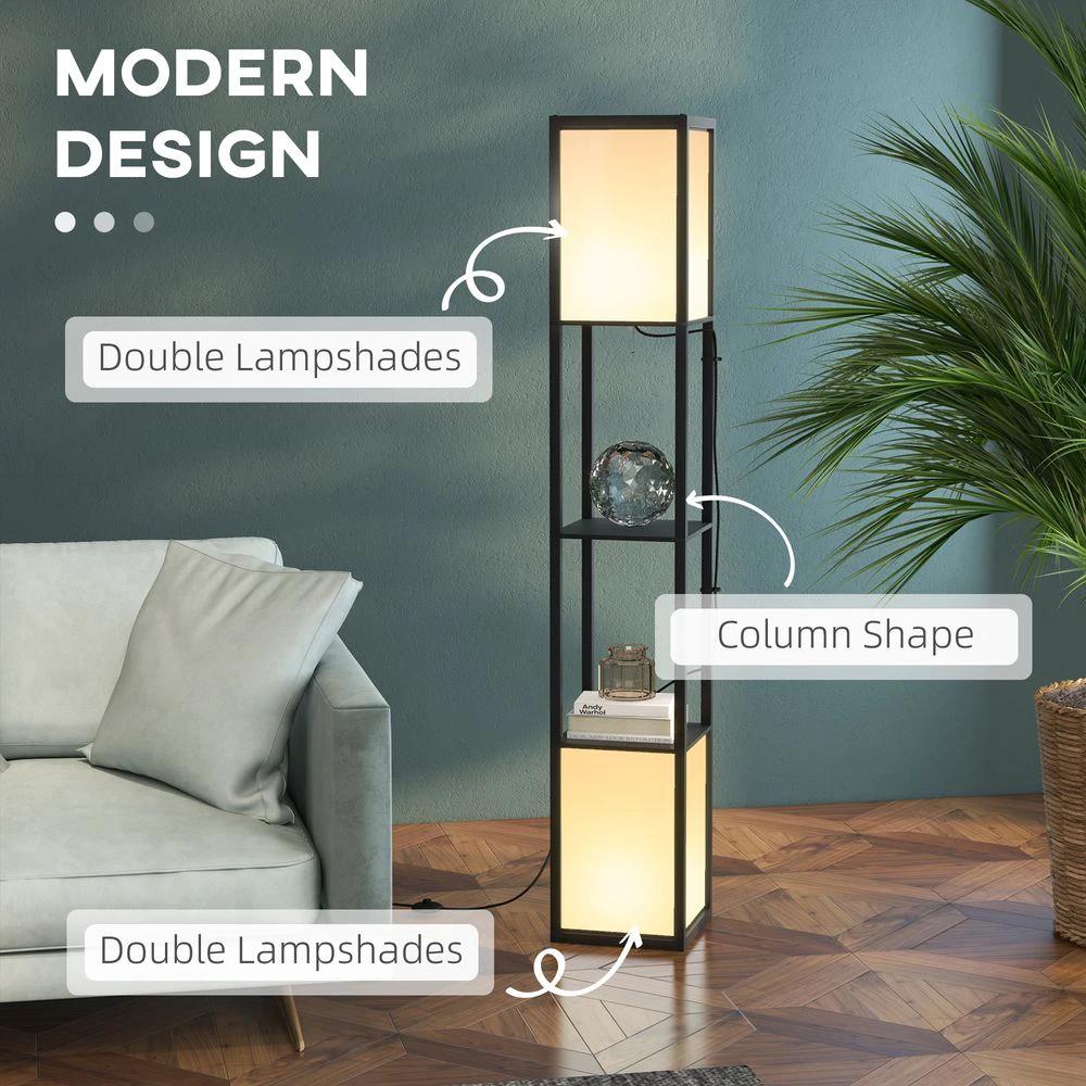 HOMCOM Shelf Floor Lamp with Dual Light, for Living Room, Bedroom, Black - Uncategorized Lamp