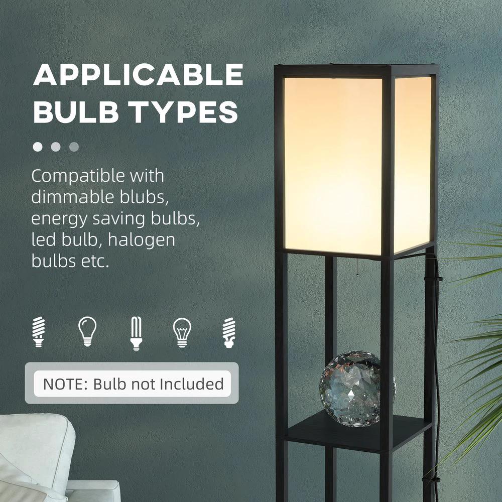 HOMCOM Shelf Floor Lamp with Dual Light, for Living Room, Bedroom, Black - Uncategorized Lamp