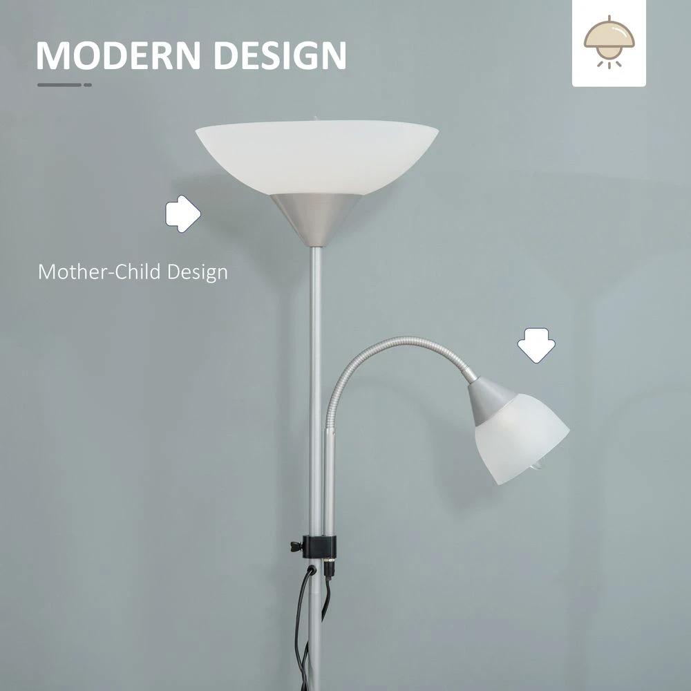 HOMCOM Steel Duo-Head Floor Lamp Silver - Uncategorized Lamp
