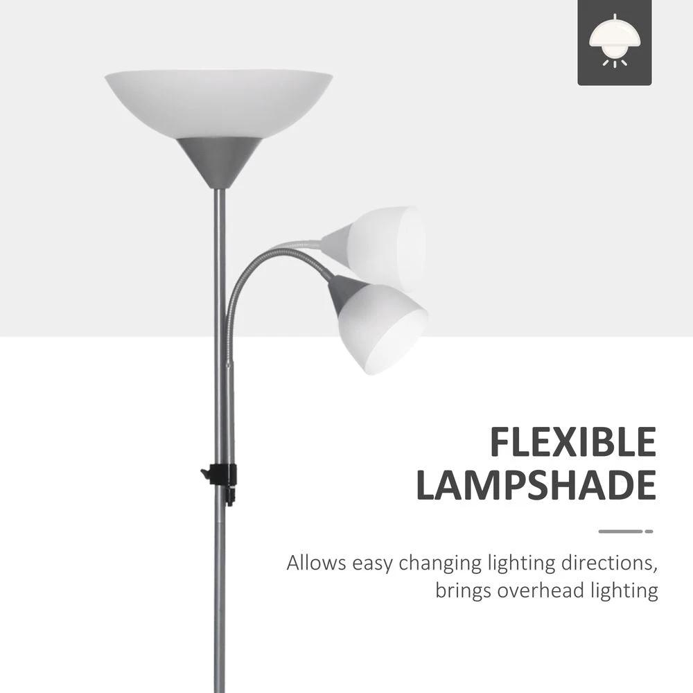 HOMCOM Steel Duo-Head Floor Lamp Silver - Uncategorized Lamp