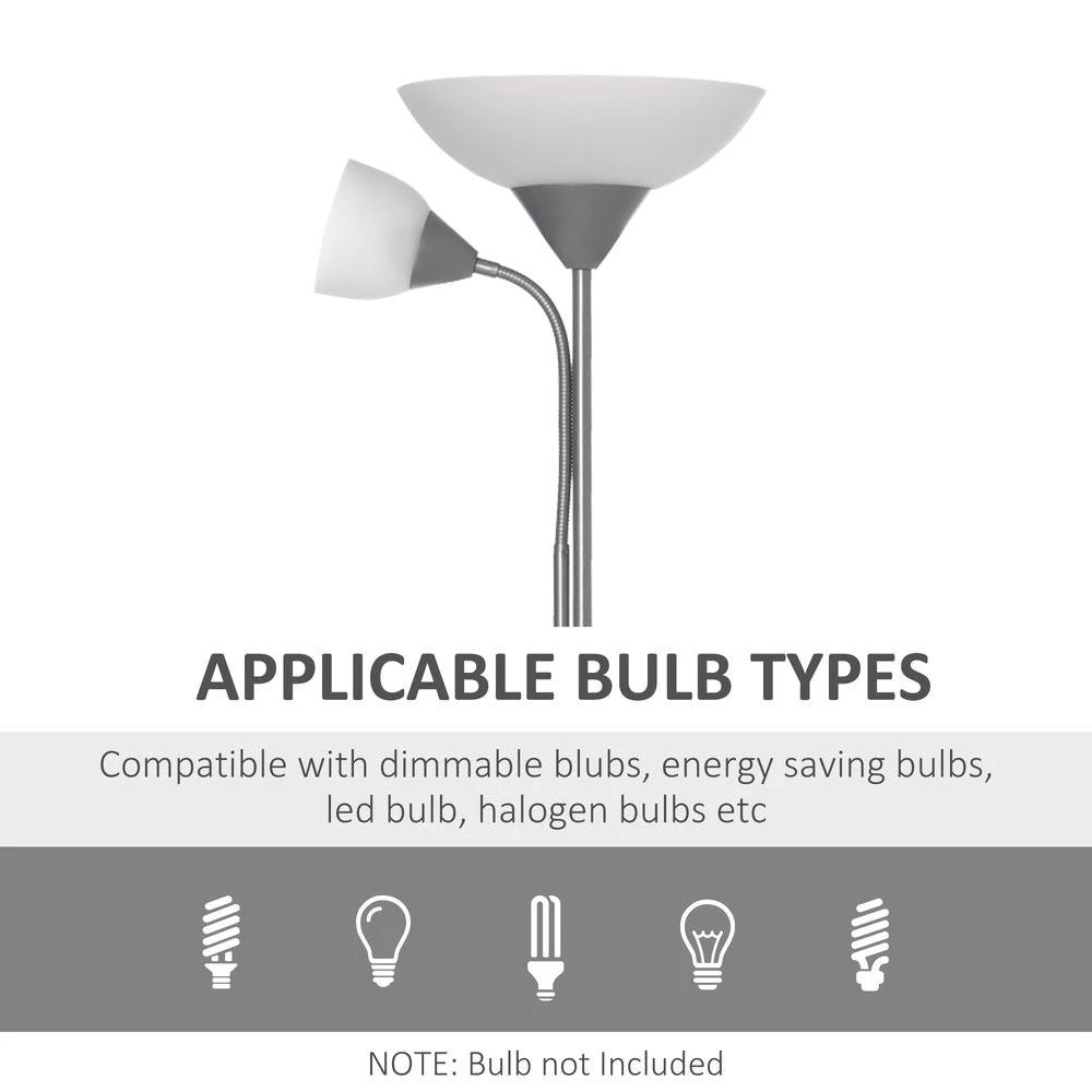 HOMCOM Steel Duo-Head Floor Lamp Silver - Uncategorized Lamp
