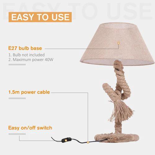 HOMCOM Table Lamp Indispensable Nautical Twisted Rope E27 Base Bedside Light - Lamp