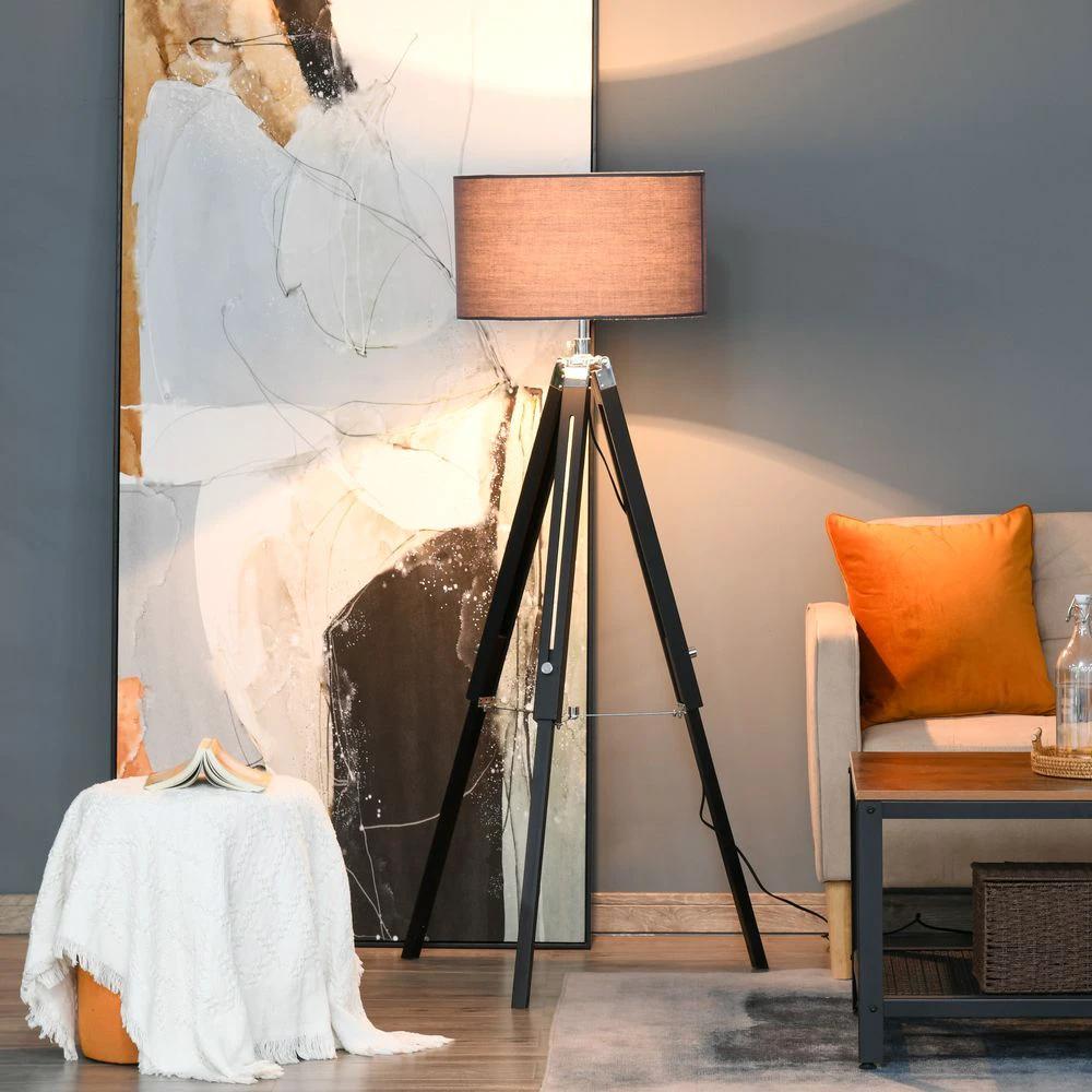 HOMCOM Tripod Base Floor Lamp with Wood Leg Height Adjustable Home Office - Uncategorized Lamp