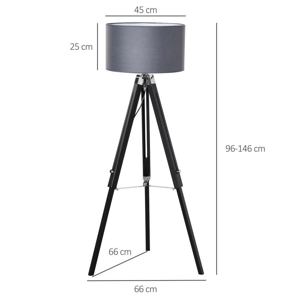 HOMCOM Tripod Base Floor Lamp with Wood Leg Height Adjustable Home Office - Uncategorized Lamp