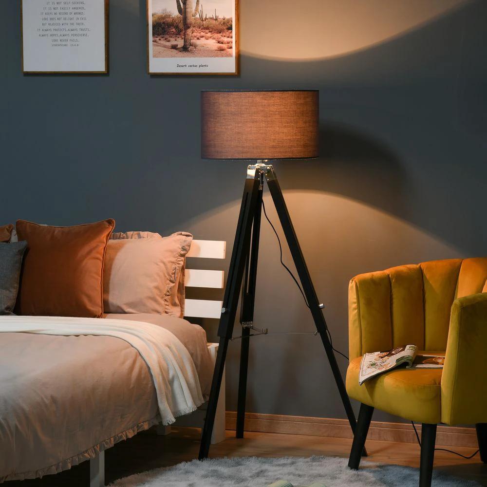 HOMCOM Tripod Base Floor Lamp with Wood Leg Height Adjustable Home Office - Uncategorized Lamp