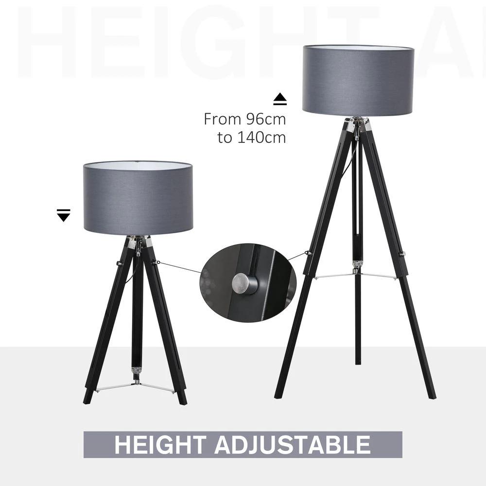 Tripod Base Floor Lamp with Wood Leg Height Adjustable Home Office by HOMCOM