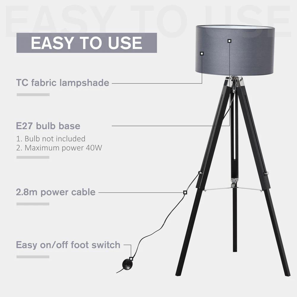 Tripod Base Floor Lamp with Wood Leg Height Adjustable Home Office by HOMCOM