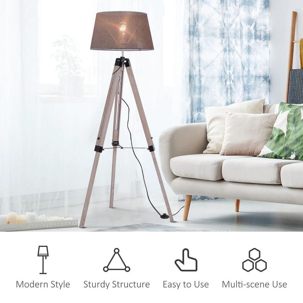 Tripod Floor Lamp Freestanding Bedside Light with Fabric Shade Grey by HOMCOM