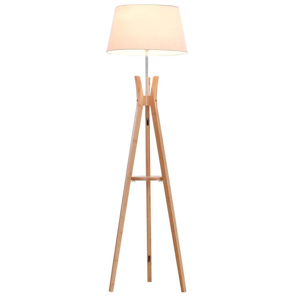 HOMCOM Tripod Floor Lamp Light E27 Base w/ Fabric Shade Storage Shelf, White - Uncategorized Lamp