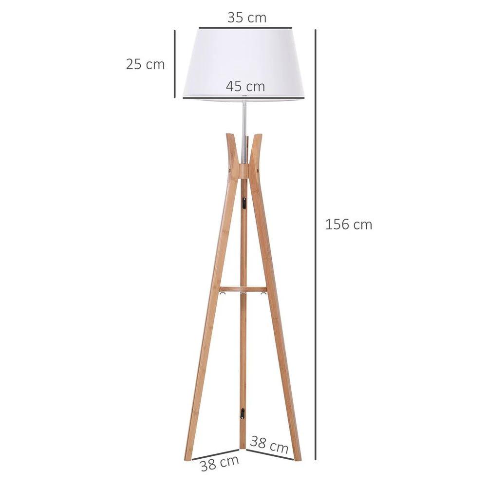 HOMCOM Tripod Floor Lamp Light E27 Base w/ Fabric Shade Storage Shelf, White - Uncategorized Lamp
