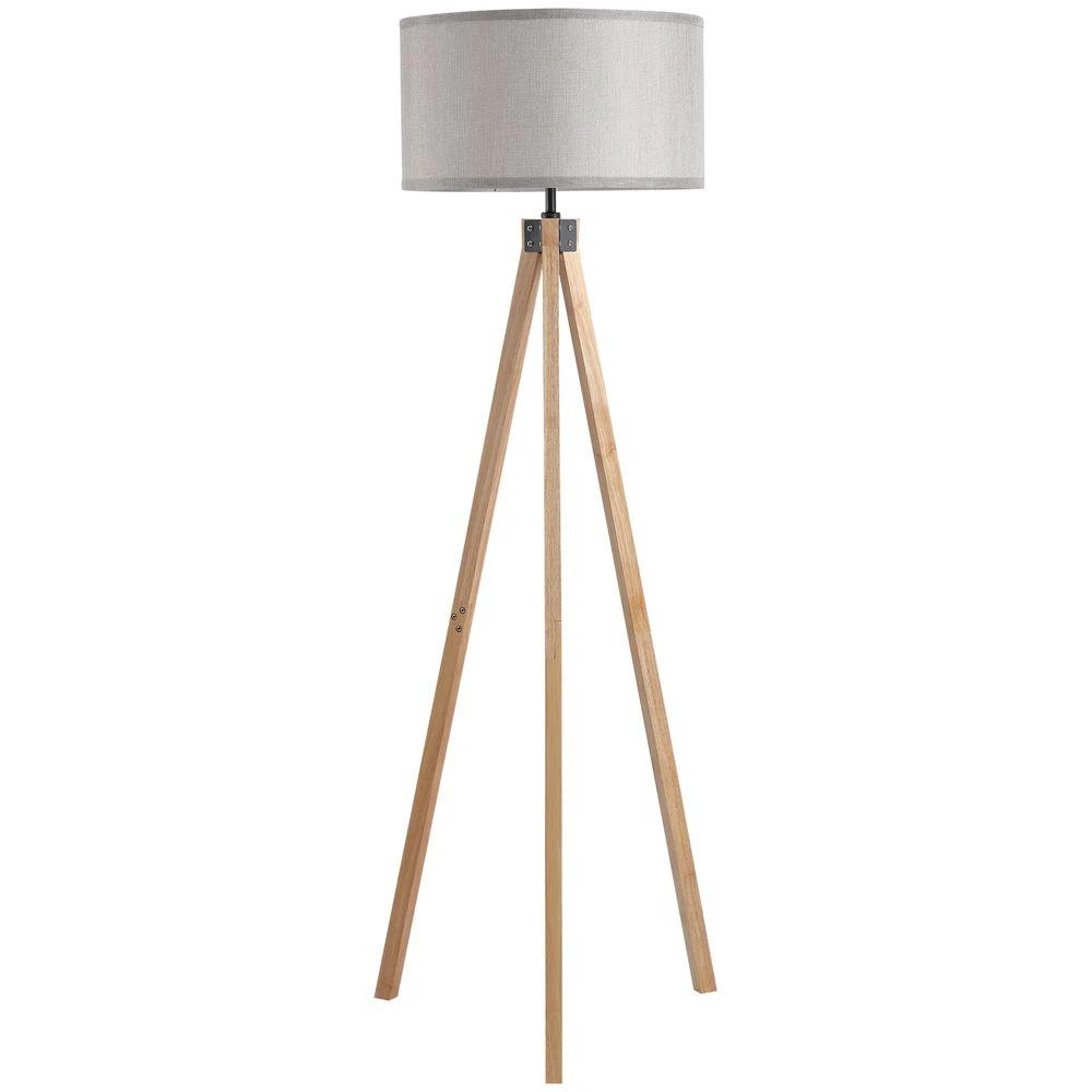 Wood Tripod Floor Lamp Home Lighting Elegant E27 Bulb Linen Shade Grey by HOMCOM