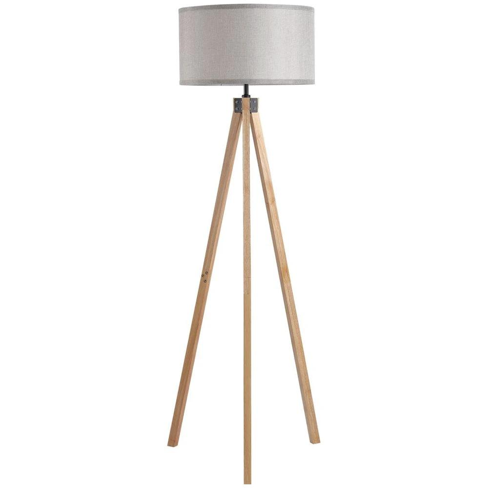 Wood Tripod Floor Lamp Home Lighting Elegant E27 Bulb Linen Shade Grey by HOMCOM