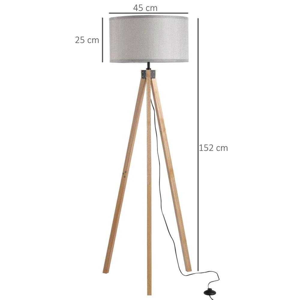 Wood Tripod Floor Lamp Home Lighting Elegant E27 Bulb Linen Shade Grey by HOMCOM