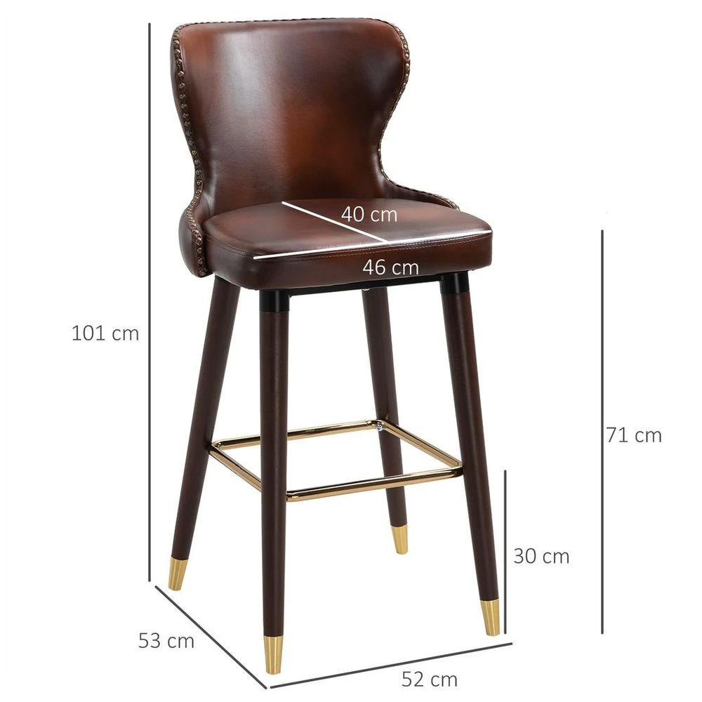 2 Pieces Homcom Home Luxury Bar Chair Stool, PU Leather European Style, Brown by HOMCOM