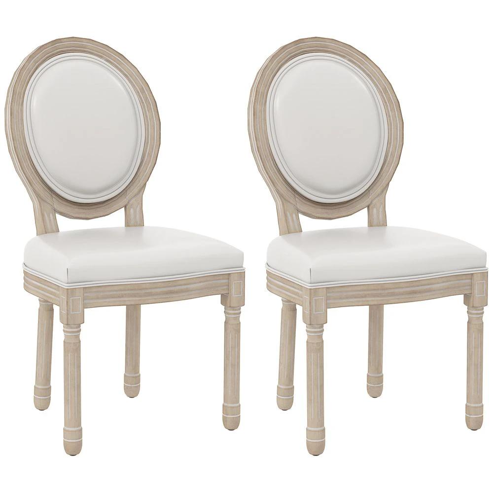 HOMCOM French Style Dining Chairs Set of 2 with PU Leather Upholstery, Wood Legs - Uncategorized Leather Chairs