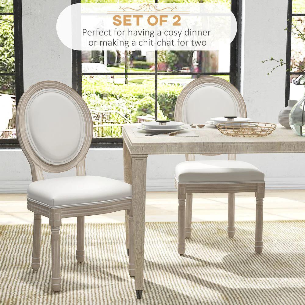 HOMCOM French Style Dining Chairs Set of 2 with PU Leather Upholstery, Wood Legs - Uncategorized Leather Chairs