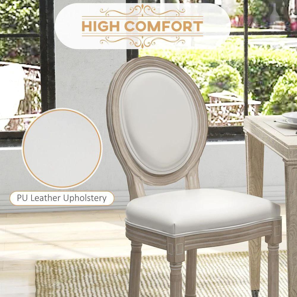 French Style Dining Chairs Set of 2 with PU Leather Upholstery, Wood Legs by HOMCOM