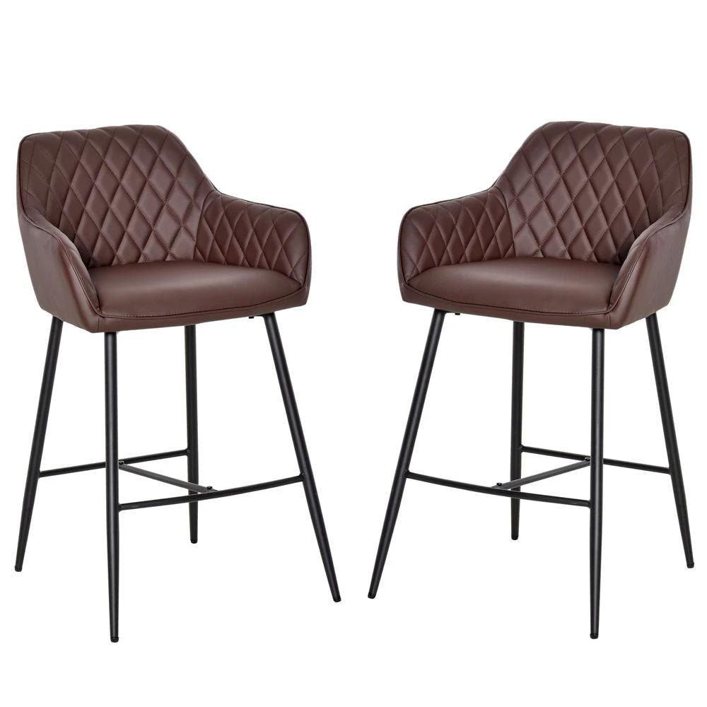 HOMCOM Set Of 2 Retro PU Leather Bar Chairs Set Stylish w/ Footrest Metal Frame - Uncategorized Leather Chairs
