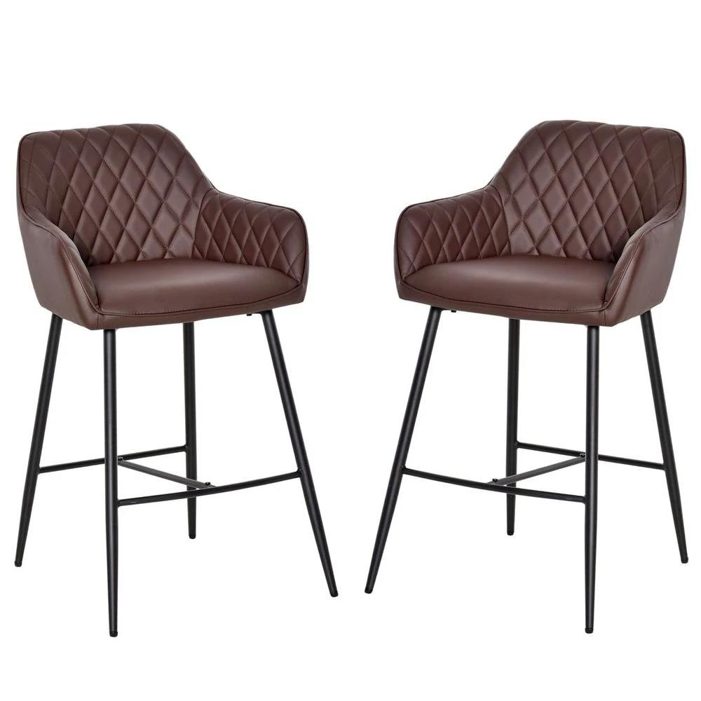 HOMCOM Set Of 2 Retro PU Leather Bar Chairs Set Stylish w/ Footrest Metal Frame - Uncategorized Leather Chairs
