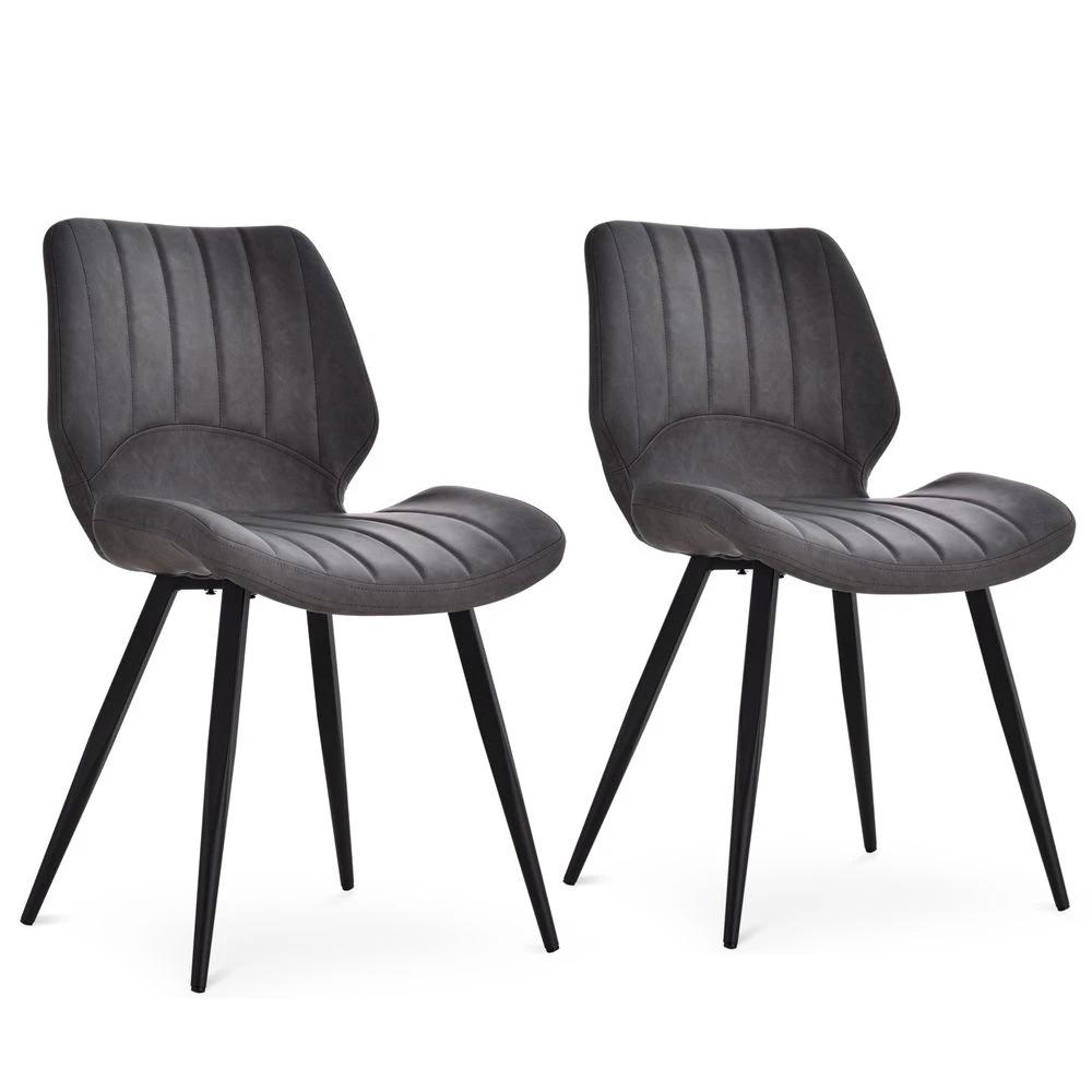 HOMCOM Set Of 2 Vintage PU Leather Dining Chair Moulded Seats Padded Steel Frame Grey - Uncategorized Leather Chairs