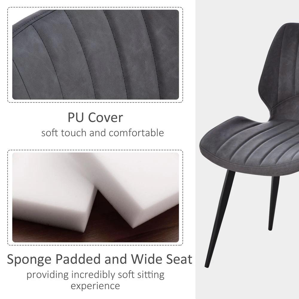 HOMCOM Set Of 2 Vintage PU Leather Dining Chair Moulded Seats Padded Steel Frame Grey - Uncategorized Leather Chairs