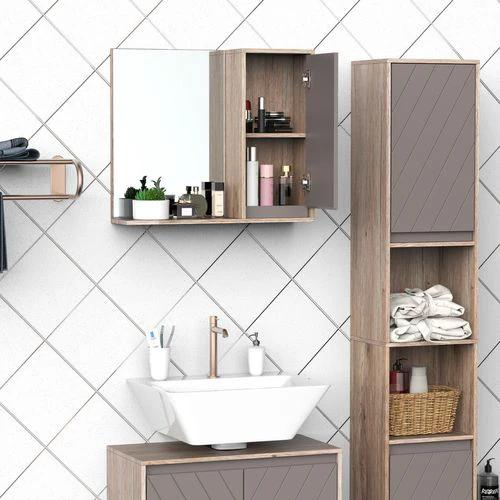 HOMCOM 49x57cm Wall Mounting Bathroom Cabinet & Mirror Shelf Door Home Storage - Mirror