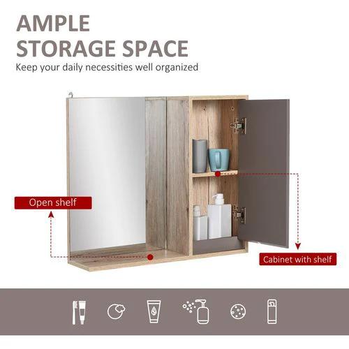 HOMCOM 49x57cm Wall Mounting Bathroom Cabinet & Mirror Shelf Door Home Storage - Mirror