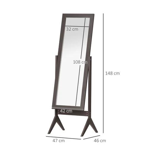 HOMCOM Freestanding Dressing Mirror 148x47cm Adjustable Angle Dark Brown Frame - Mirror