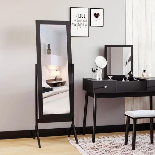 HOMCOM Freestanding Dressing Mirror 148x47cm Adjustable Angle Dark Brown Frame - Mirror