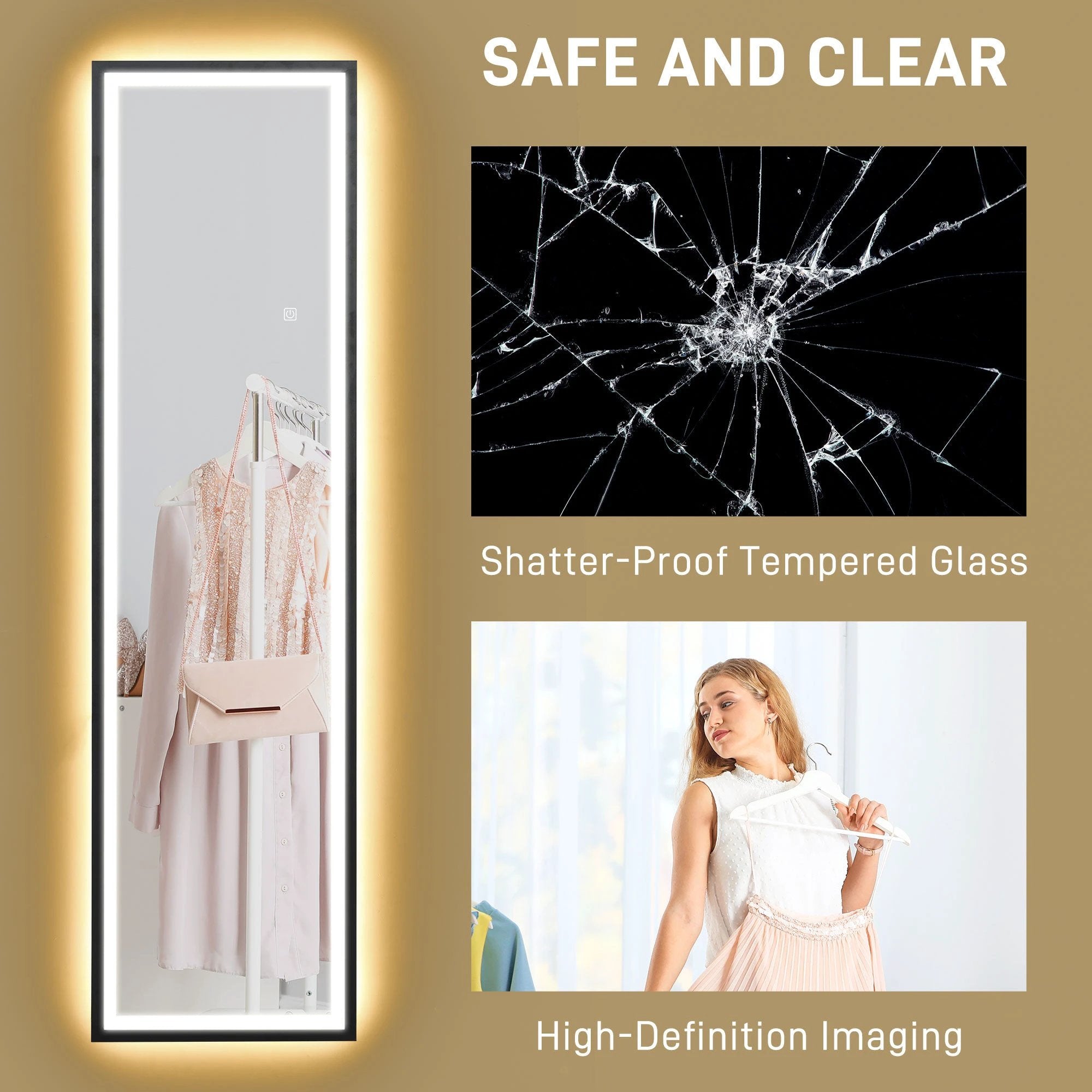 HOMCOM HOMCOM 150 x 40cm Full Length Mirror w/ Adjustable Lights Metal Frame Black - Mirror