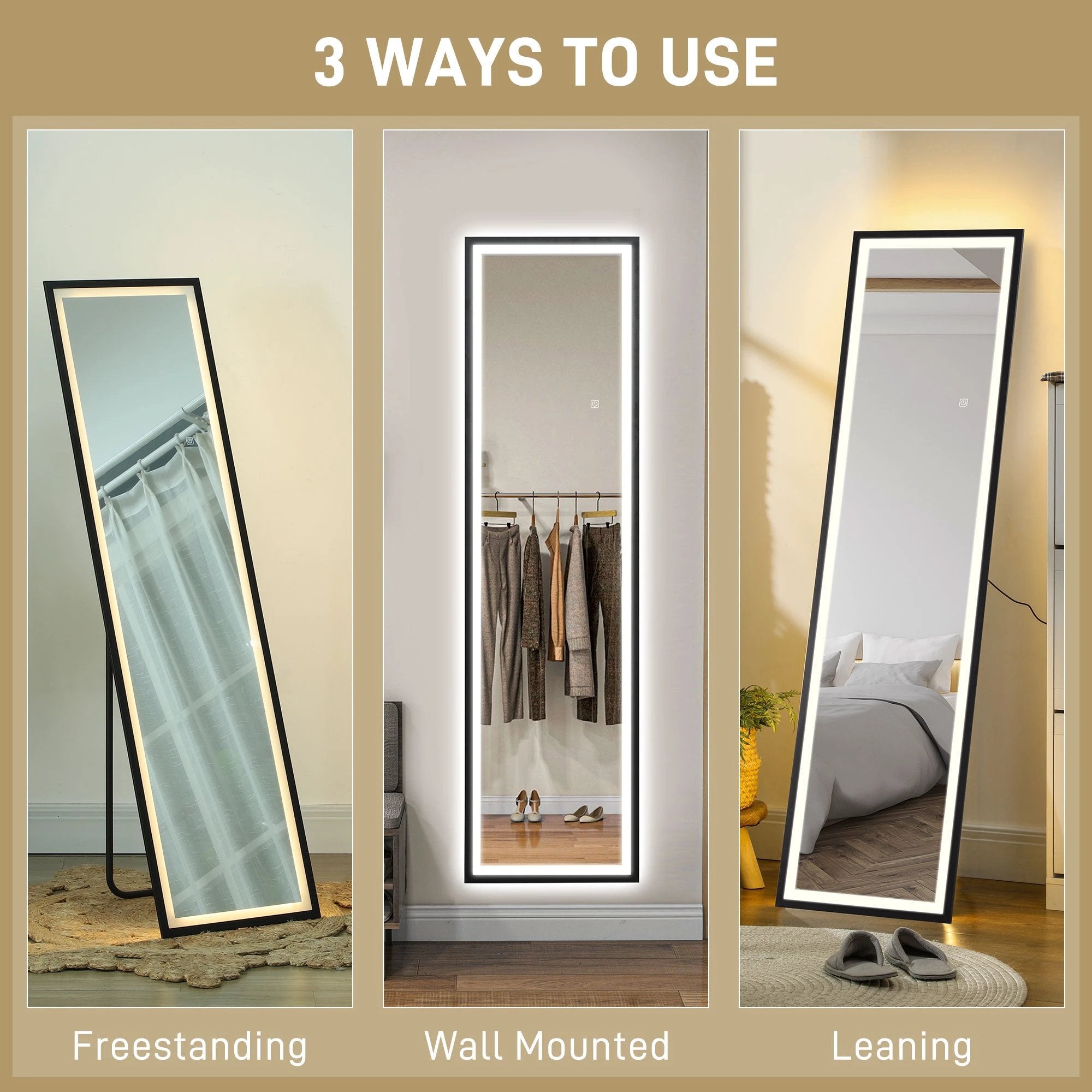HOMCOM HOMCOM 150 x 40cm Full Length Mirror w/ Adjustable Lights Metal Frame Black - Mirror