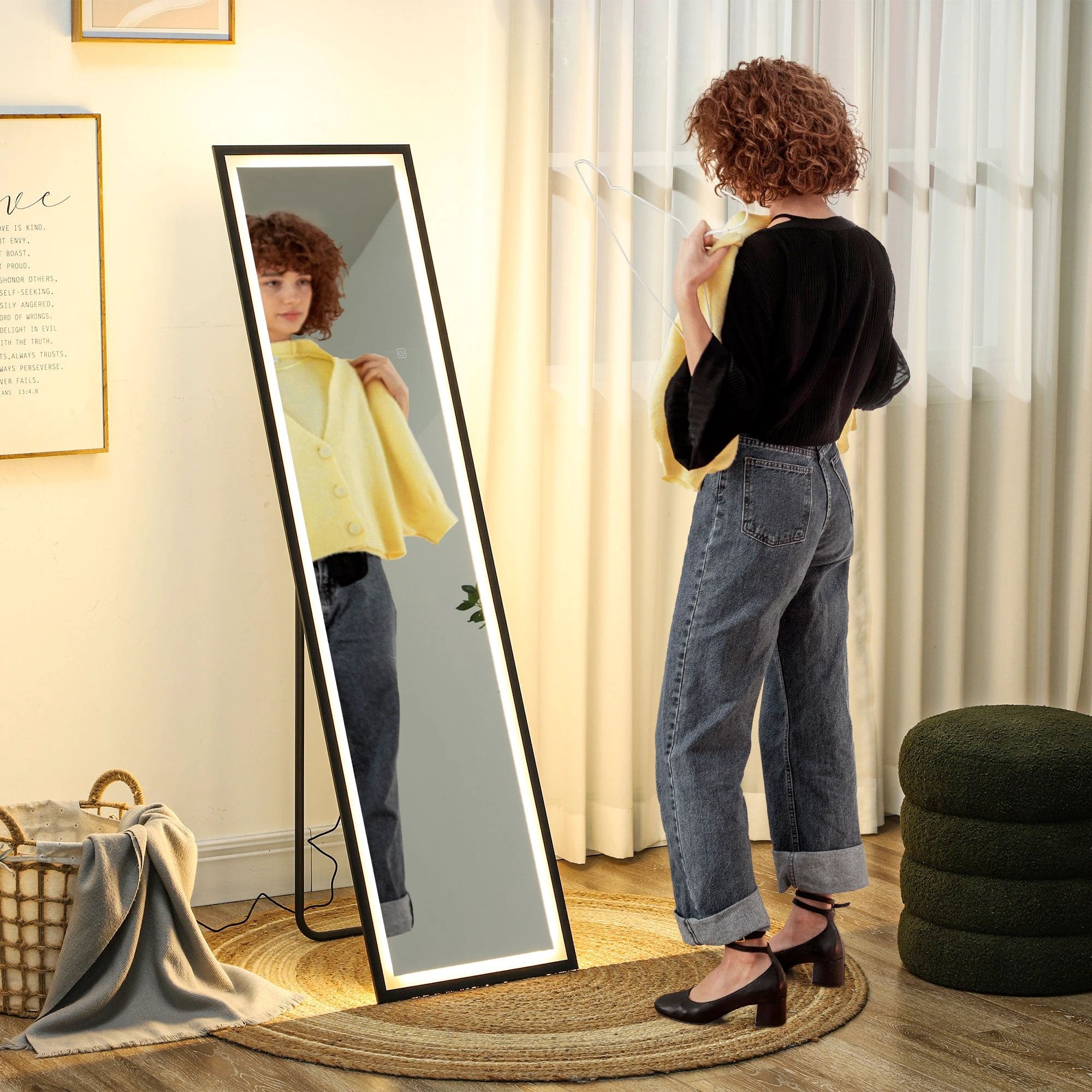 HOMCOM HOMCOM 150 x 40cm Full Length Mirror w/ Adjustable Lights Metal Frame Black - Mirror