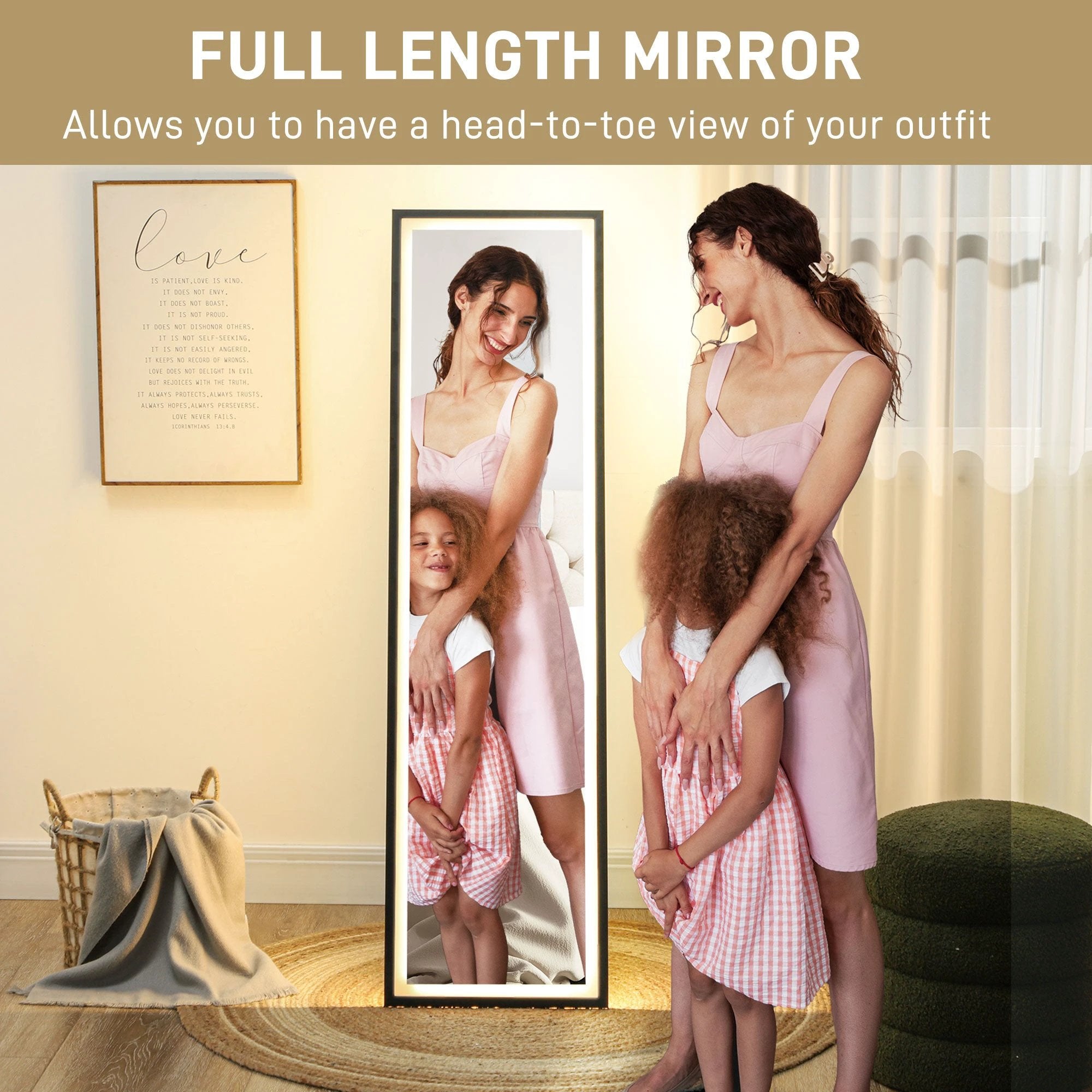 HOMCOM HOMCOM 150 x 40cm Full Length Mirror w/ Adjustable Lights Metal Frame Black - Mirror