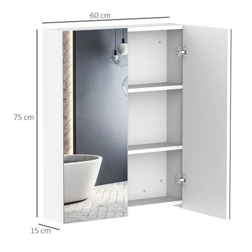 HOMCOM 60x75cm Mirror Cabinet Wall Mount Storage Organizer Door Adjustable by HOMCOM