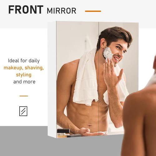 HOMCOM 60x75cm Mirror Cabinet Wall Mount Storage Organizer Door Adjustable by HOMCOM