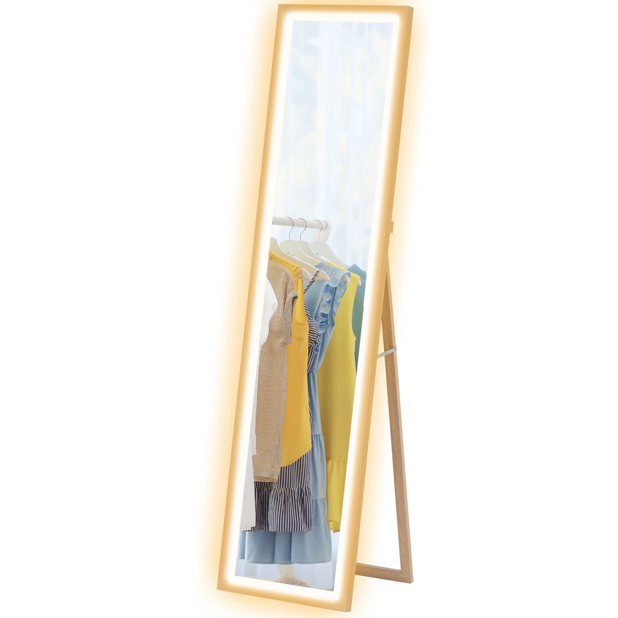 HOMCOM Dimming Full Length Mirror w/ Lights Standing Leaning Wall Mount Oak by HOMCOM