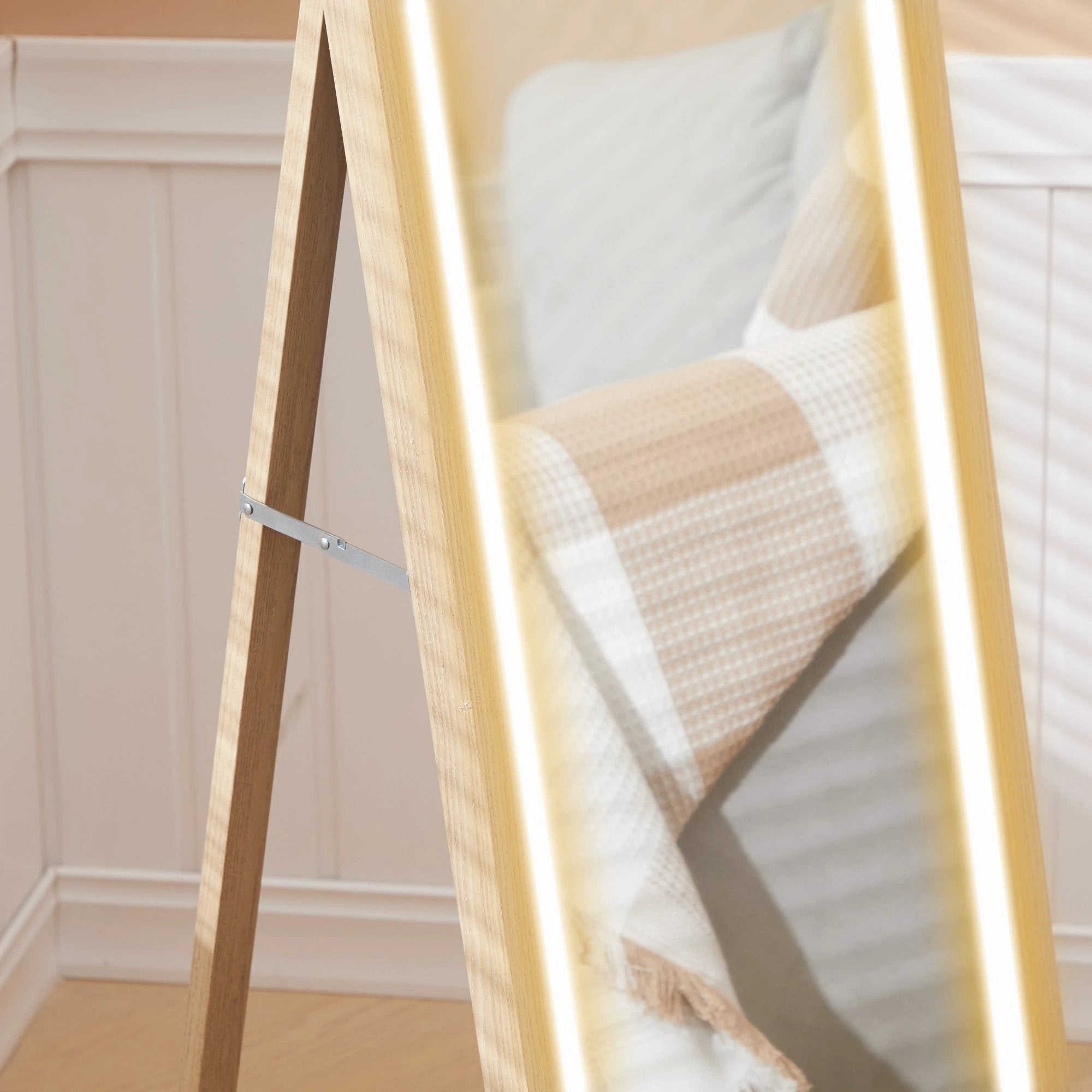 HOMCOM Dimming Full Length Mirror w/ Lights Standing Leaning Wall Mount Oak by HOMCOM