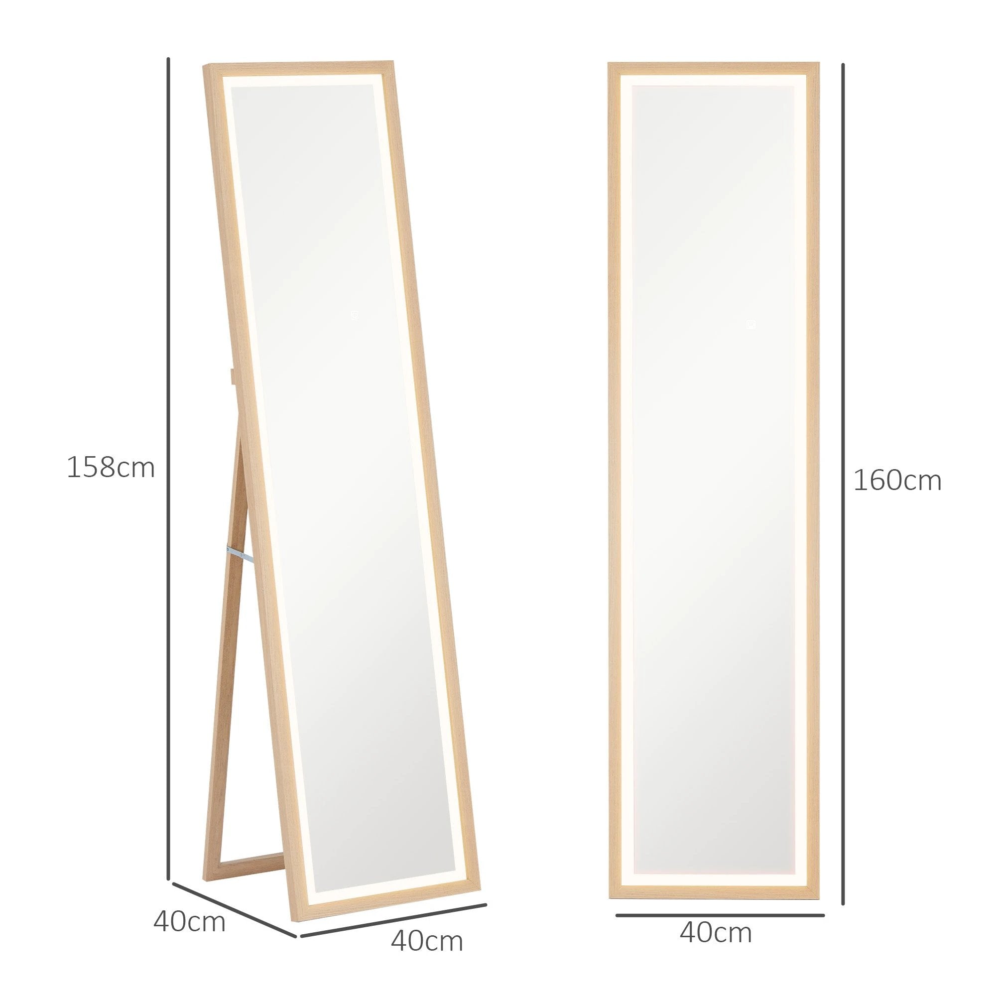 HOMCOM Dimming Full Length Mirror w/ Lights Standing Leaning Wall Mount Oak by HOMCOM