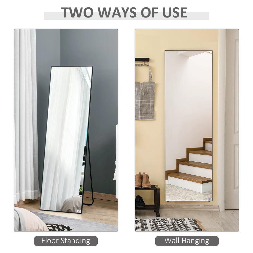 HOMCOM Full Length Mirror Floor Standing Wall-Mounted, Dressing Mirror Black by HOMCOM