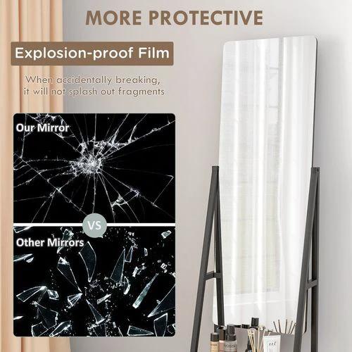 HOMCOM HOMCOM Movable Full Length Mirror Adjustable Full Body Mirror with 2 Shelves - Mirror