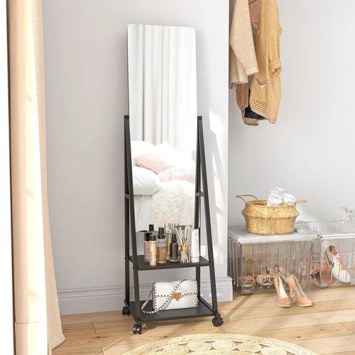 HOMCOM HOMCOM Movable Full Length Mirror Adjustable Full Body Mirror with 2 Shelves - Mirror