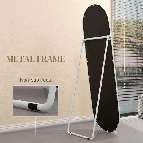HOMCOM Oval Full Length Mirror with Metal Frame Hanging or Leaning White - Mirror