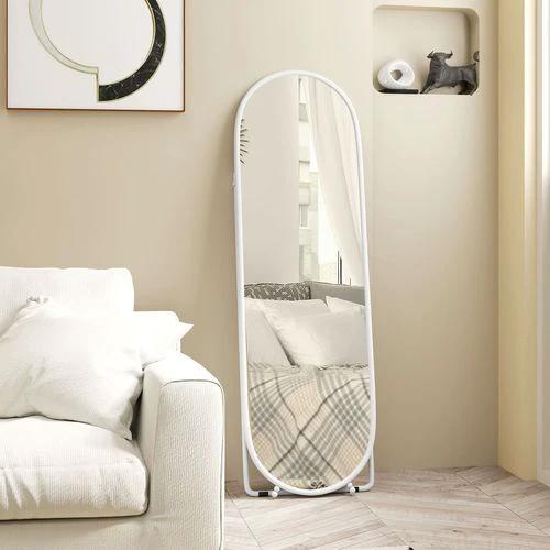 HOMCOM Oval Full Length Mirror with Metal Frame Hanging or Leaning White - Mirror