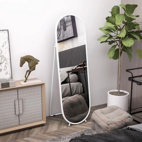 HOMCOM Oval Full Length Mirror with Metal Frame Hanging or Leaning White - Mirror