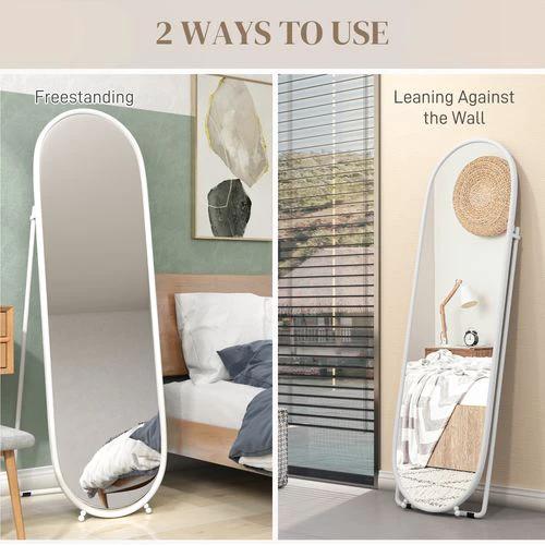 HOMCOM Oval Full Length Mirror with Metal Frame Hanging or Leaning White - Mirror