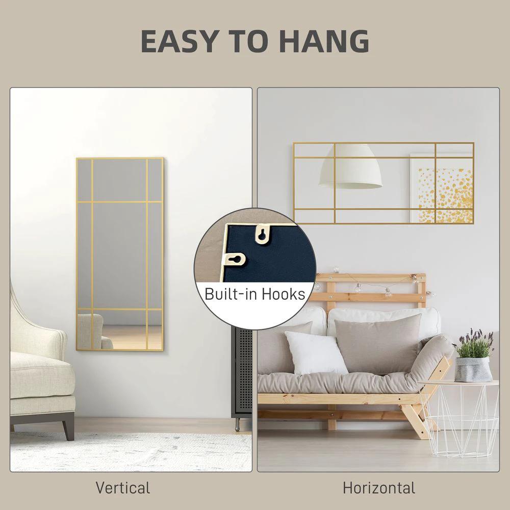 HOMCOM HOMCOM Window Style Vanity Mirror 110 x 50cm Hanging Wall Mirror Gold Tone - Mirror