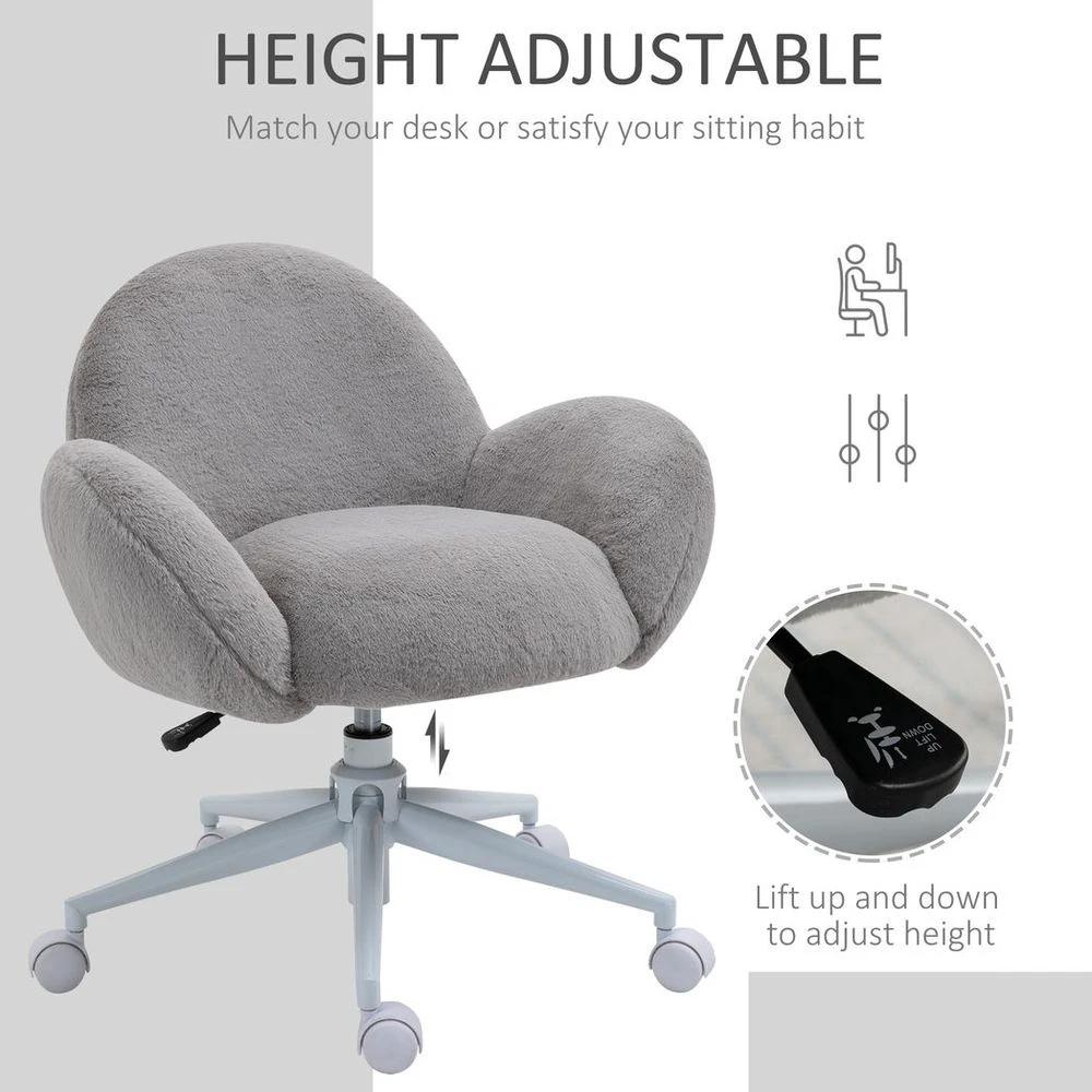 HOMCOM Fluffy Leisure Chair Office Chair w/ Backrest and Armrest for Bedroom Grey - Office Chair